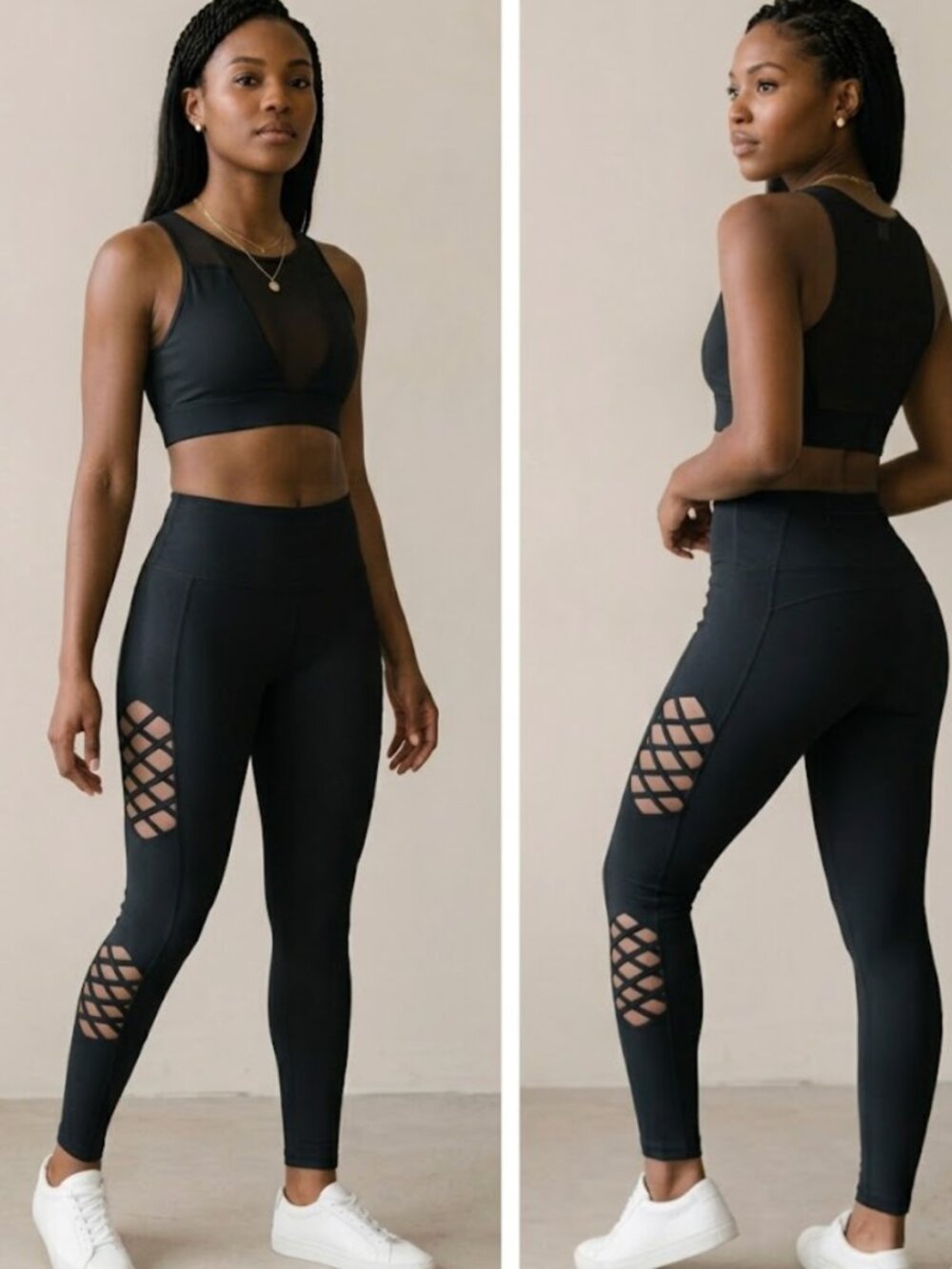 NEW LA Society Mesh Crisscross Black Active Leggings